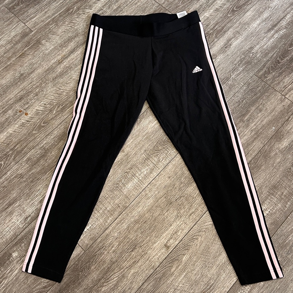 adidas Black Leggings with Light Pink Side Stripes
